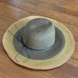 Scala Beige and Olive Wide-Brim Straw Sun Hat